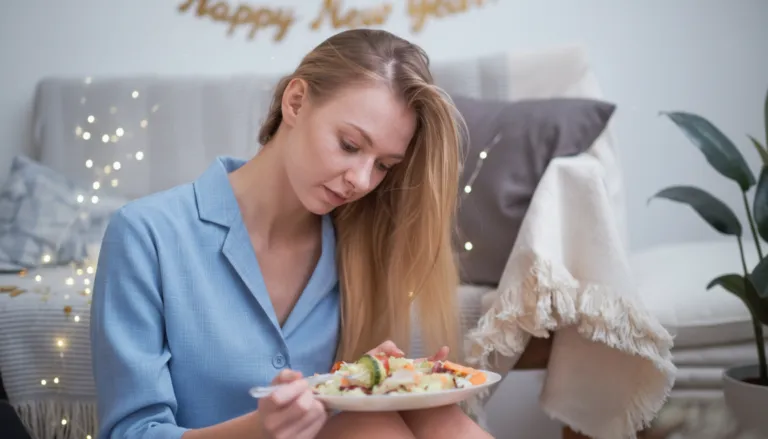 girl suffering from eating disorder on new year